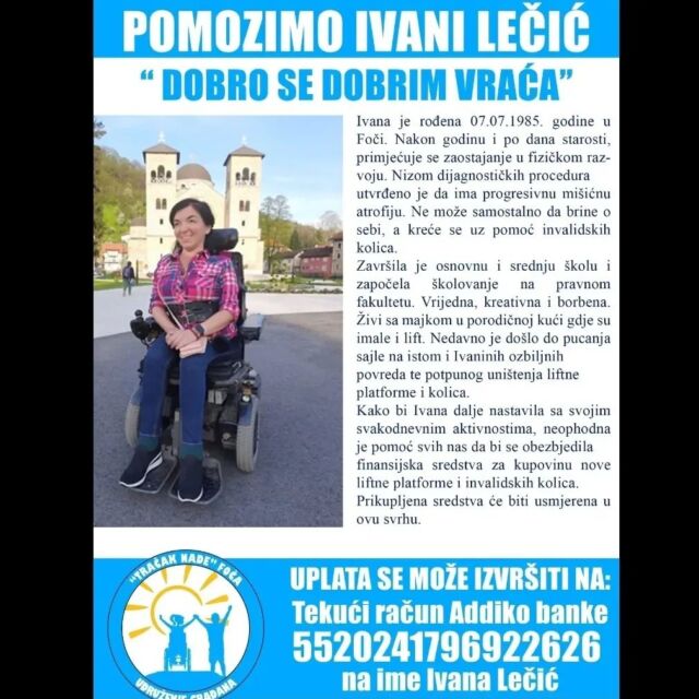 📢 Dragi sugrađani, Humanitarna akcija za našu Ivanu traje još dva dana, do 26.07.2024.godine. Donirajmo za Ivanu jer dobro se dobrima vraća🙏❤ #donirajzaivanulecic #tracaknadefoca #humanitarnaakcija